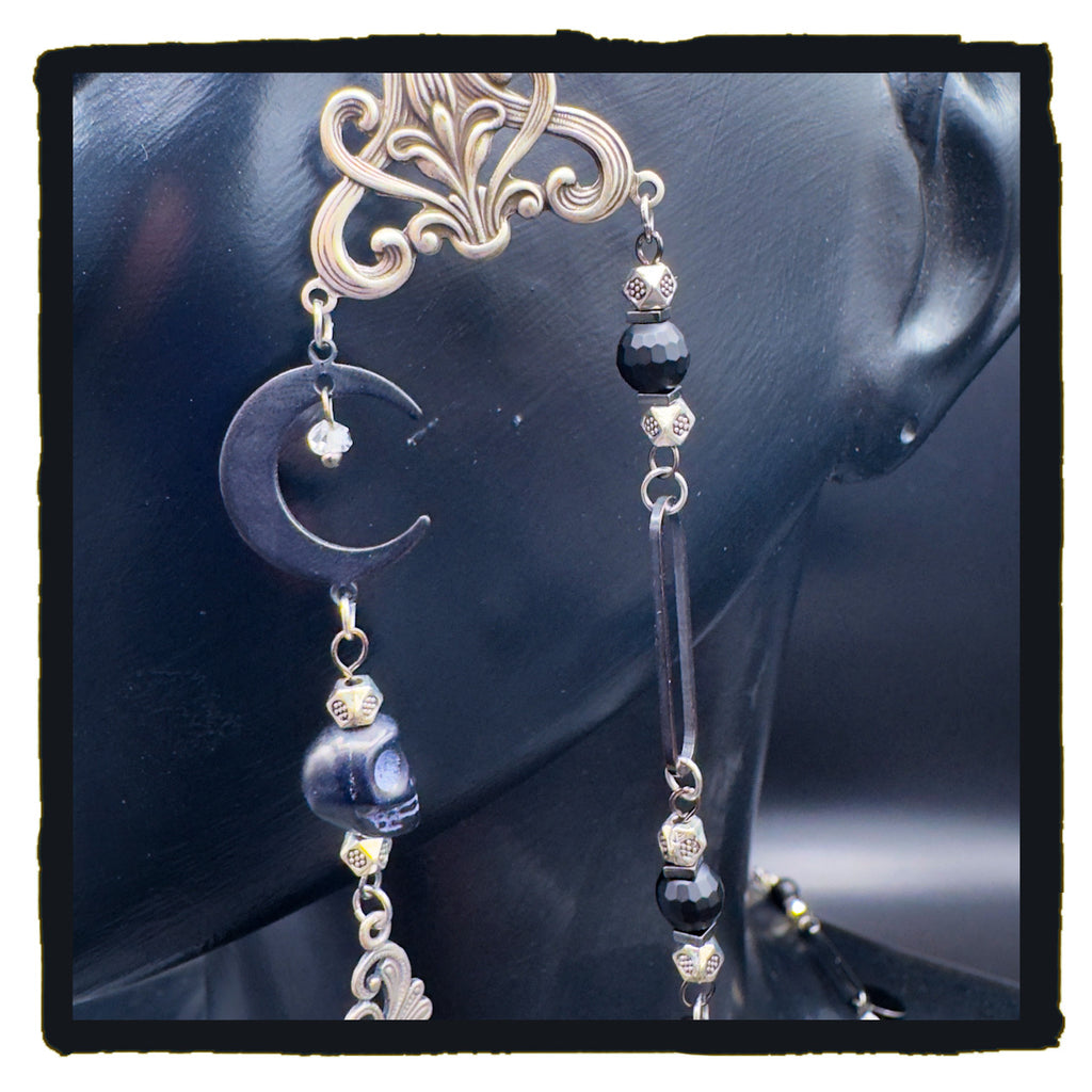 Witches Make Wishes Handmade Eyewear Chain – Hag Stones, Moon Charms, Skull Beads & Onyx