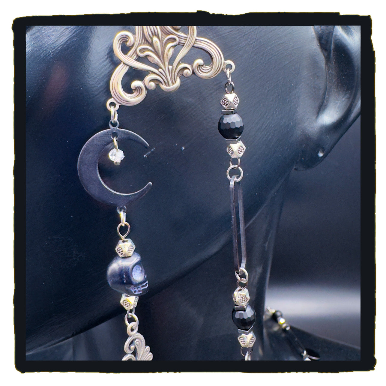 Witches Make Wishes Handmade Eyewear Chain – Hag Stones, Moon Charms, Skull Beads & Onyx
