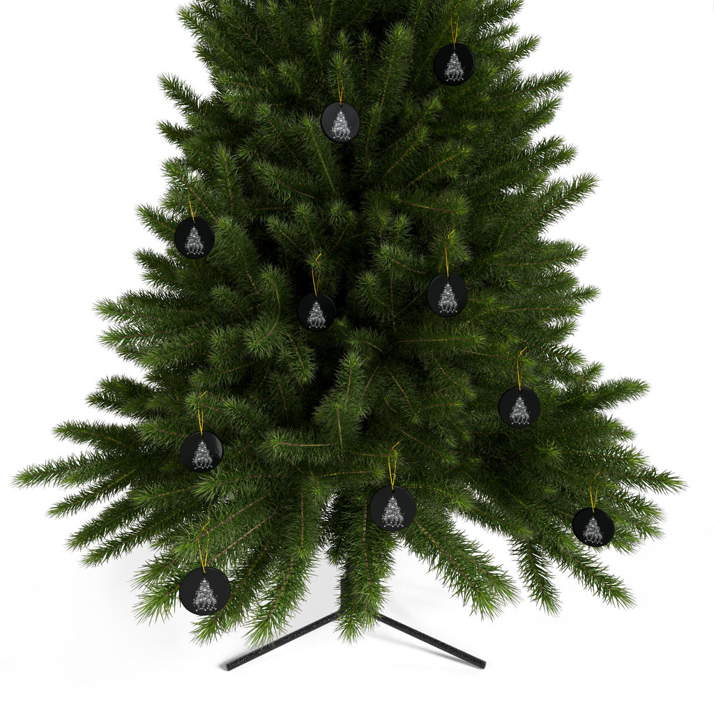 Punk Rock Christmas Ceramic Ornament — Black & White Tree and Stockings (Two-Sided)