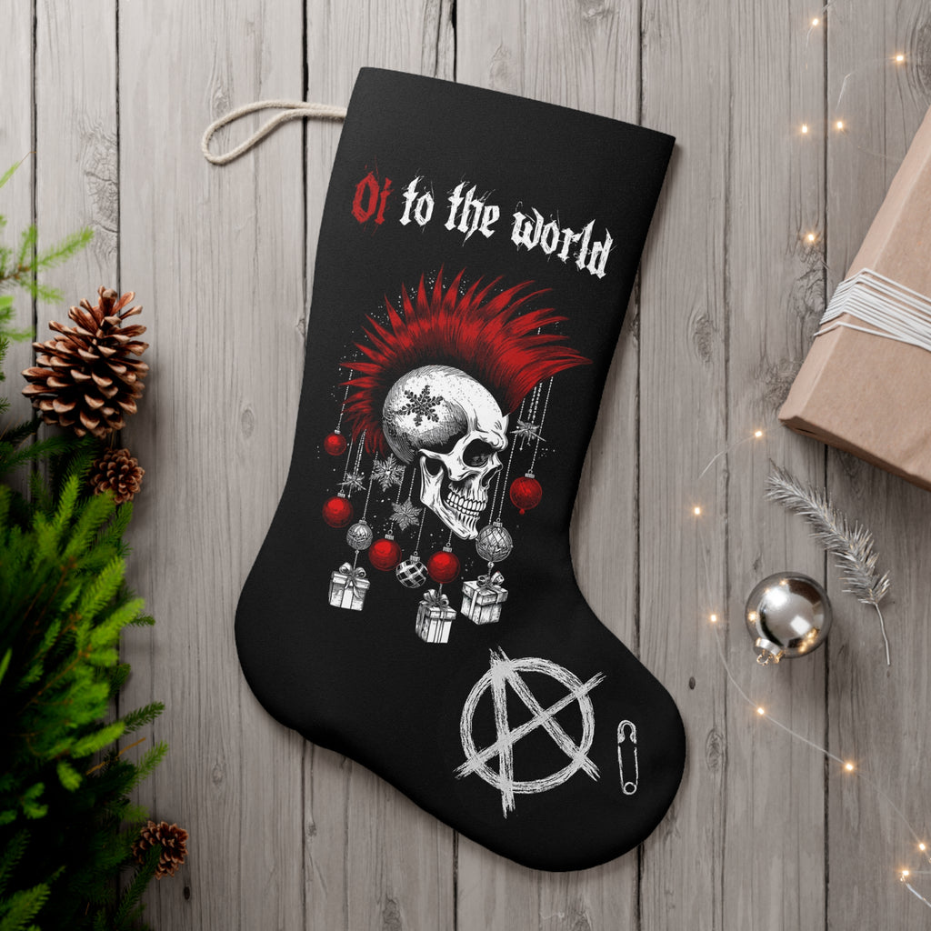Punk Rock Christmas Stocking — "Oi to the World" Skull with Mohawk