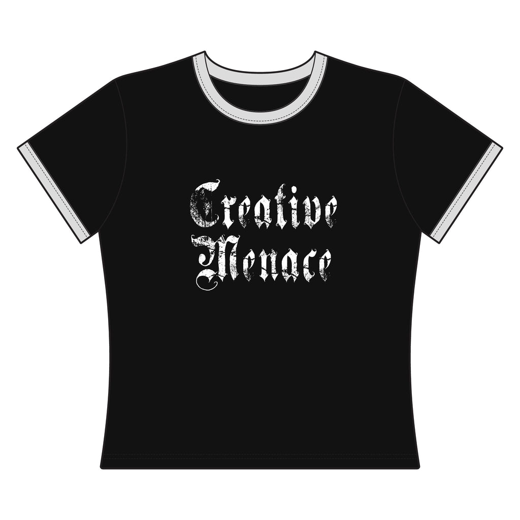 "Creative Menace" Women's Ringer Tee — Graphic Artist Statement Shirt