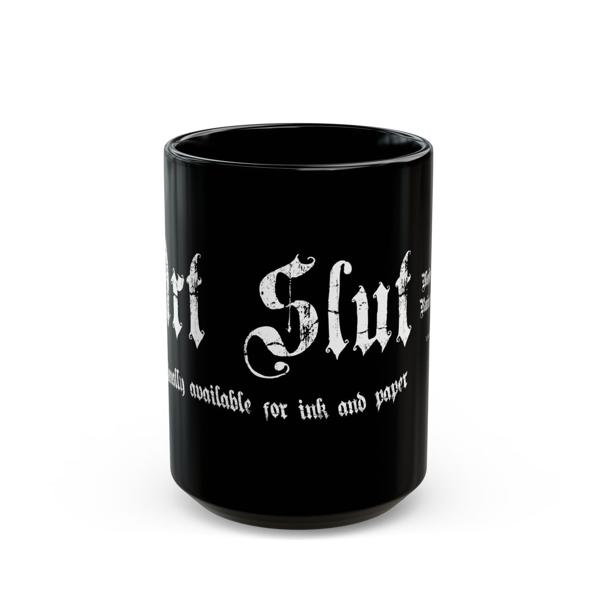Art Slut black coffee mug with original Unimaginative design, alternate product view