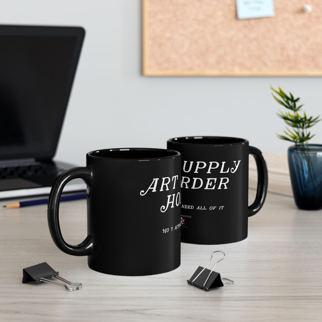Art Supply Hoarder black coffee mug with original Unimaginative design, alternate product view