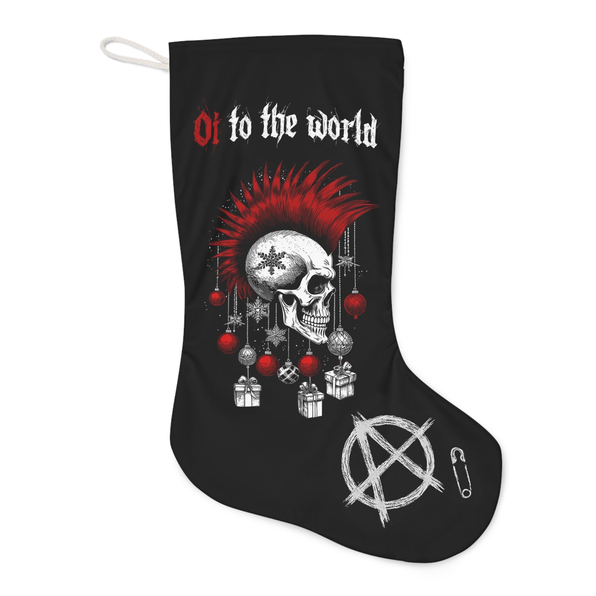 Punk Rock Christmas Stocking — "Oi to the World" Skull with Mohawk