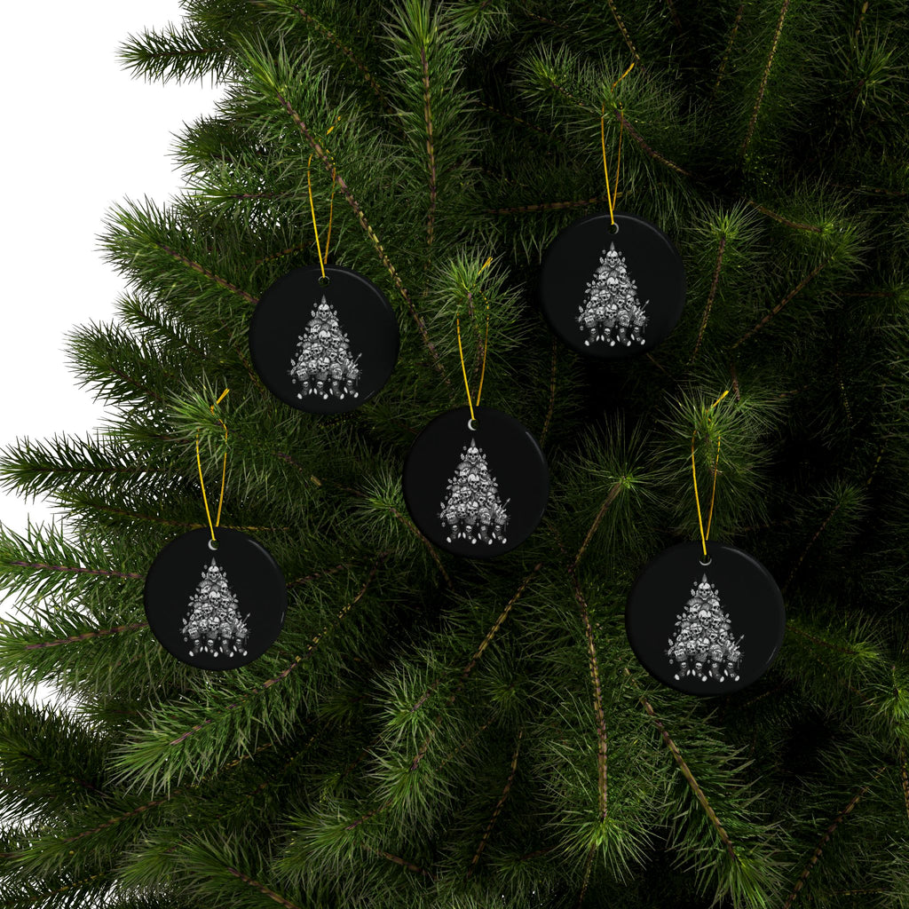 Punk Rock Christmas Ceramic Ornament — Black & White Tree and Stockings (Two-Sided)