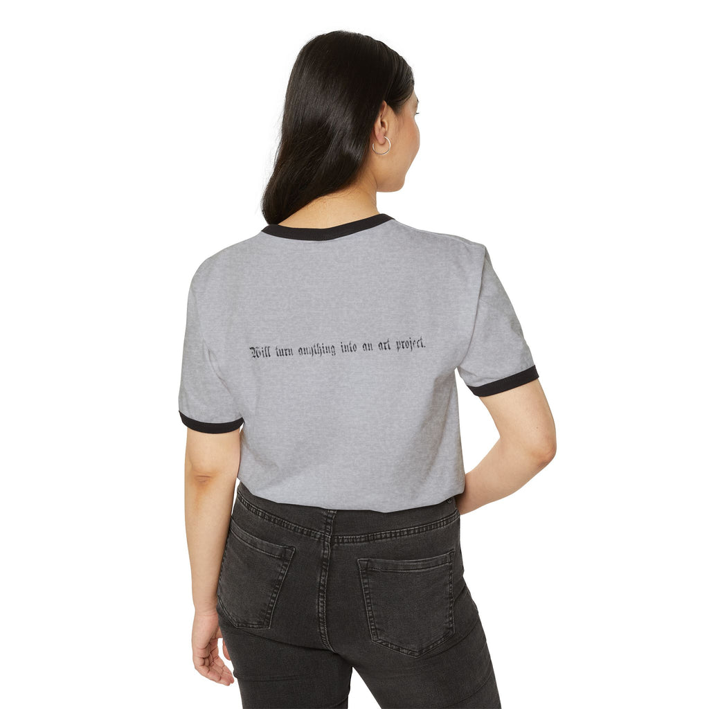 "Creative Menace" Ringer T-Shirt — Gothic Script Graphic Tee