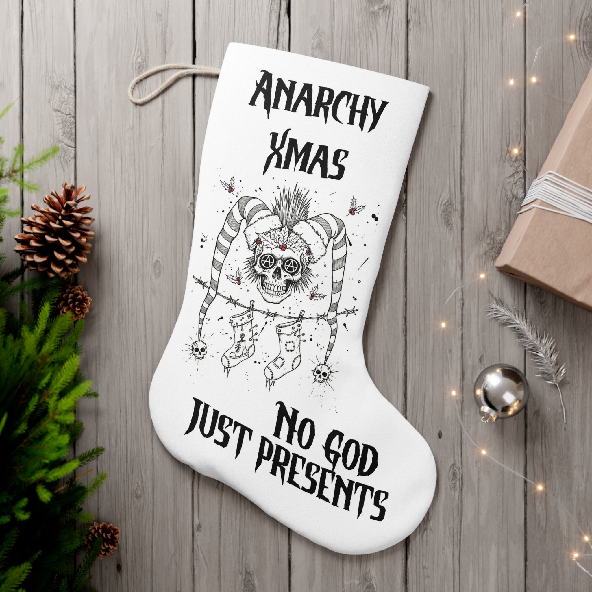 Anarchy Christmas Stocking — "No God, Just Presents" Holiday Stocking
