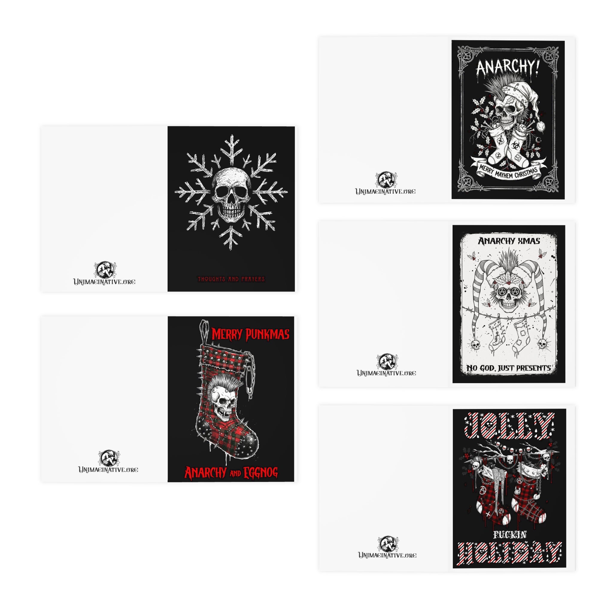Punk Rock Holiday Cards: 5-Pack Anarchy Christmas Greeting Set