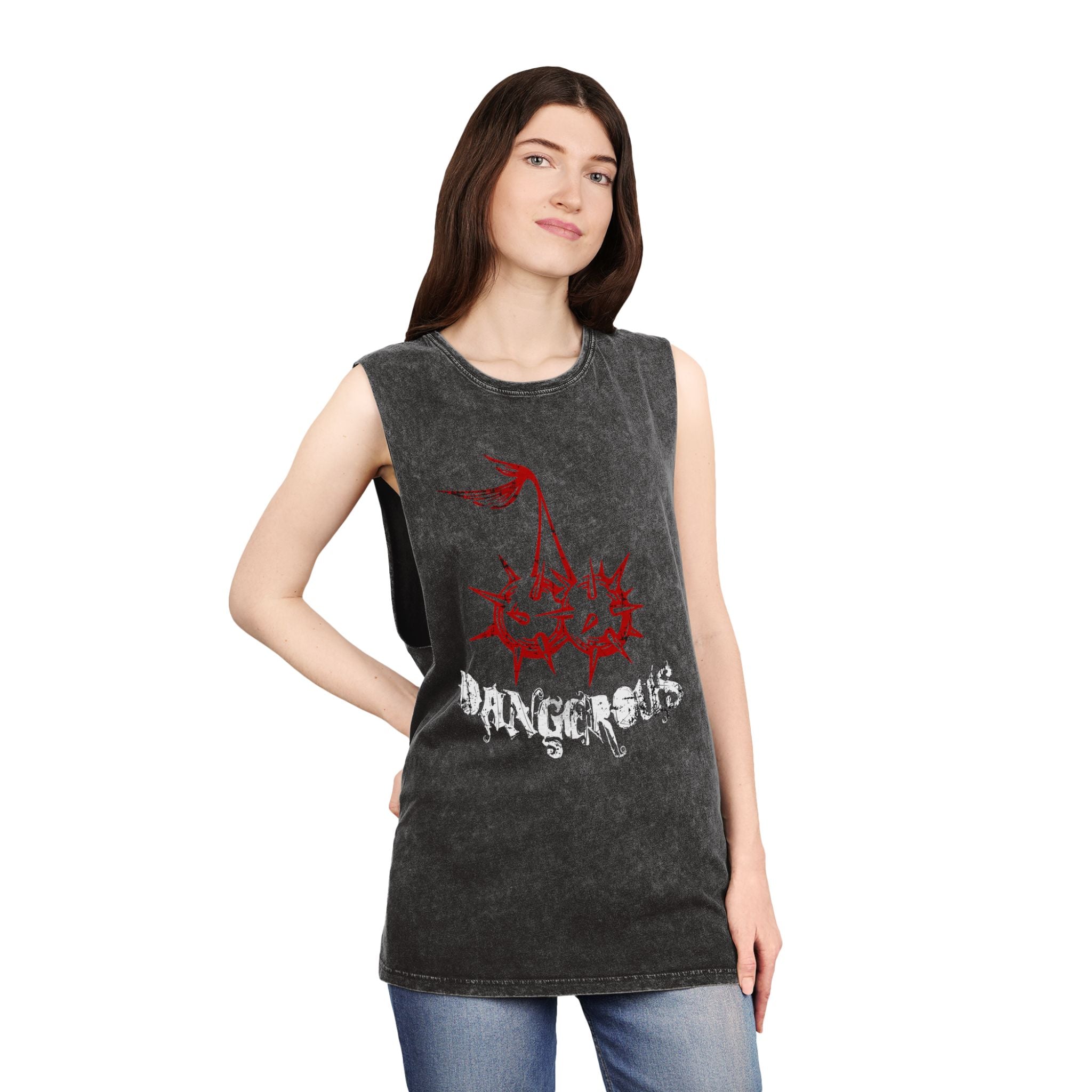 Dangerous Skull Graphic Tank Top — Stonewash Muscle Tee
