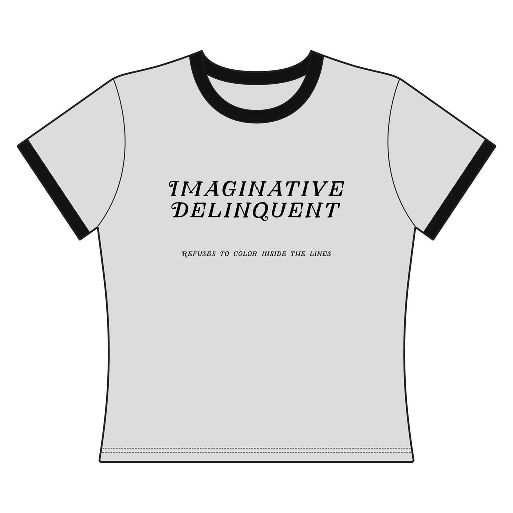 "Imaginative Delinquent" Women's Ringer Tee — 'Make It Weird. Ruin Perfection.'