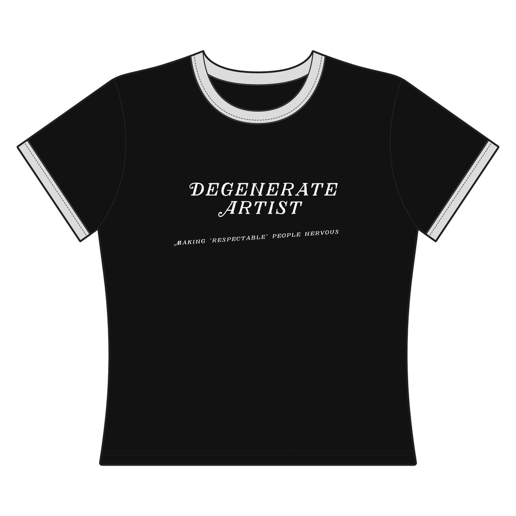 Degenerate Artist Women's Ringer Tee — “Make It Weird. Ruin Perfection.” Graphic Top