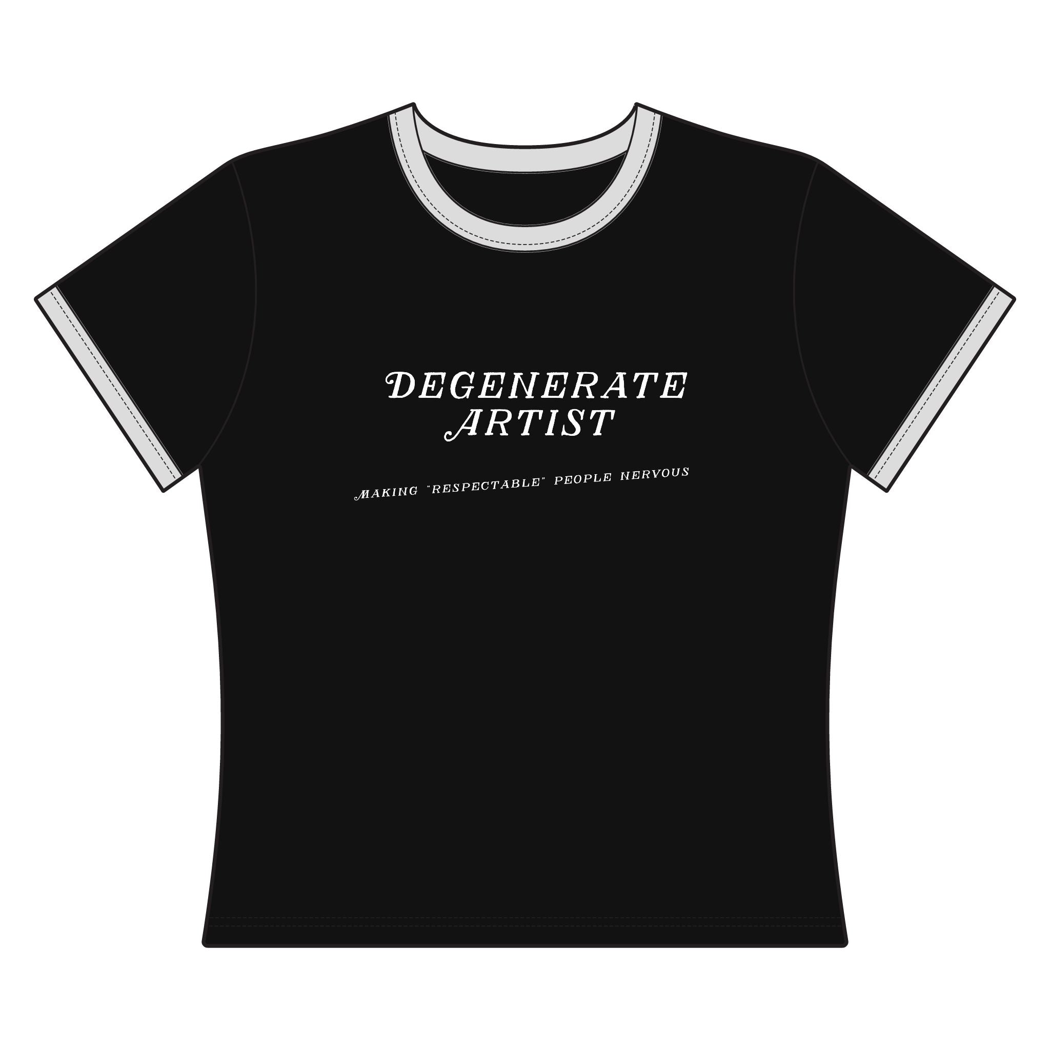 Degenerate Artist Women's Ringer Tee — “Make It Weird. Ruin Perfection.” Graphic Top