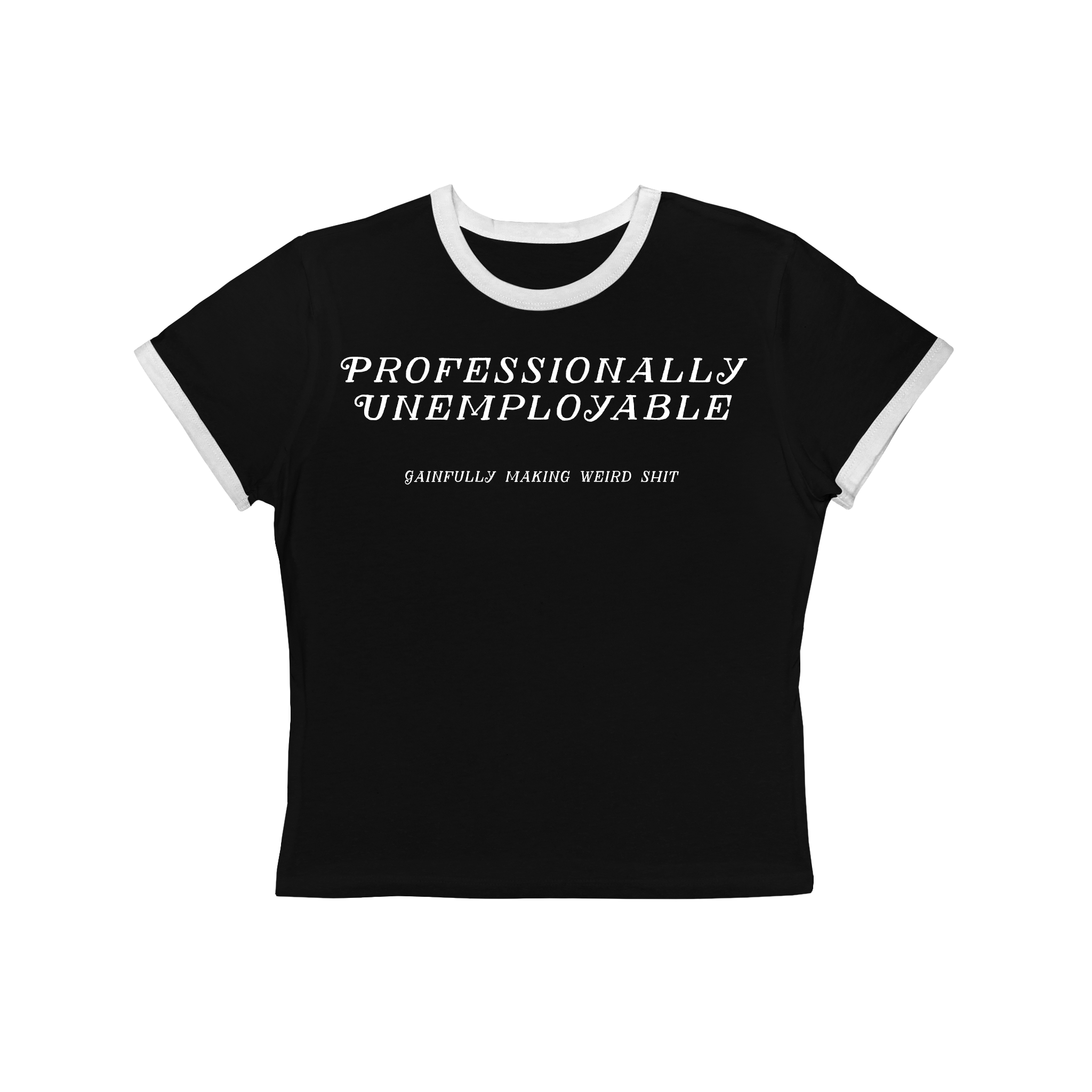 Professionally Unemployable women's ringer tee, featured product image