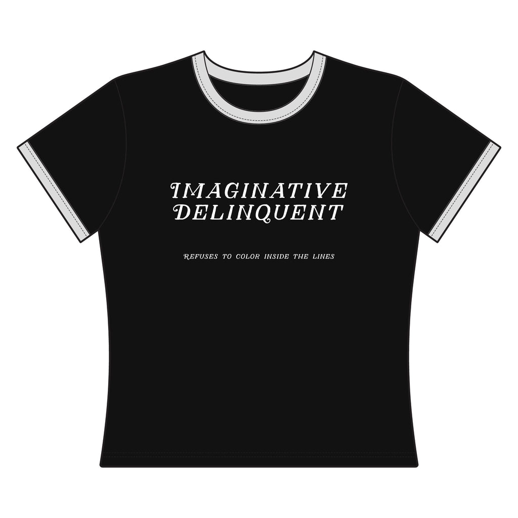 "Imaginative Delinquent" Women's Ringer Tee — 'Make It Weird. Ruin Perfection.'