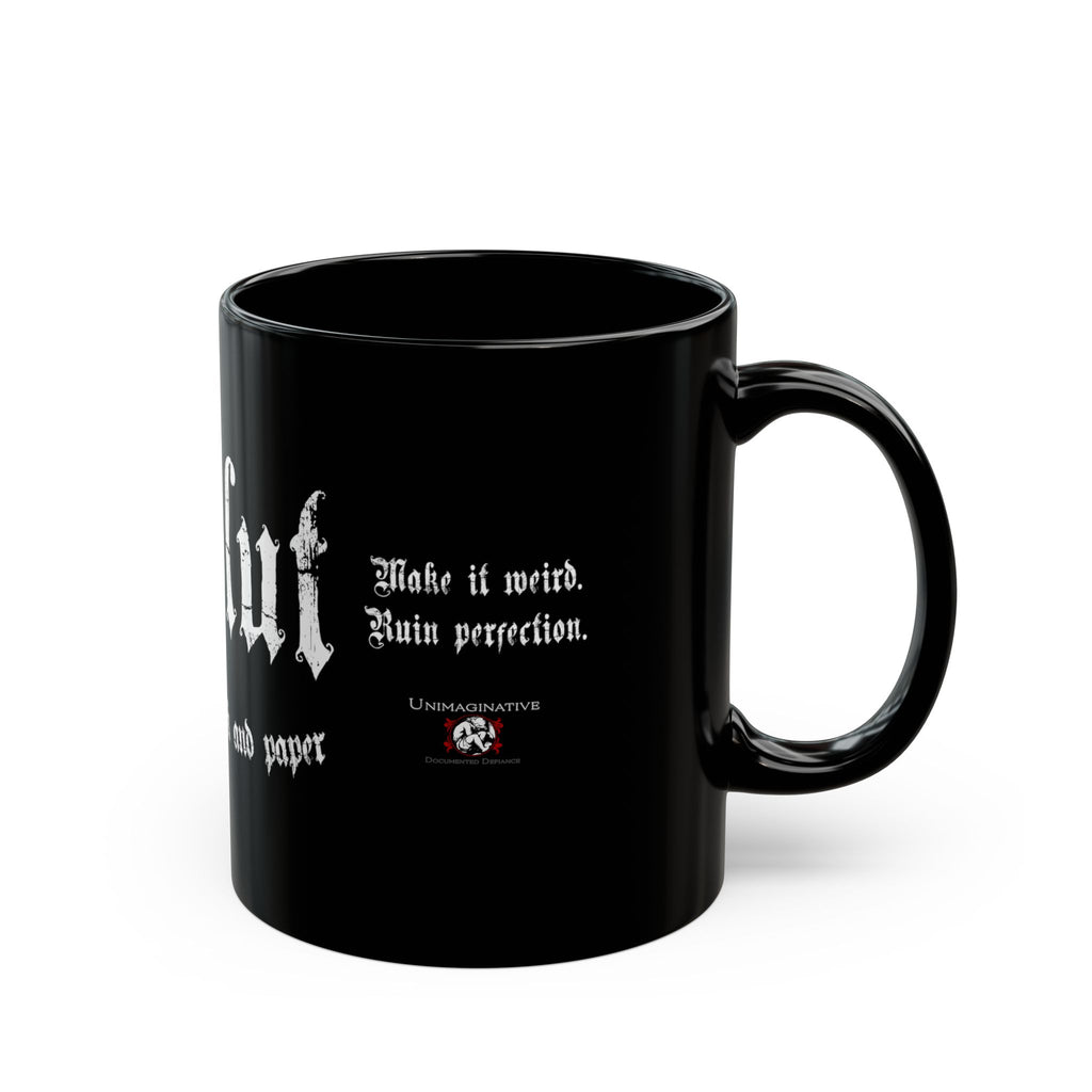 Art Slut black coffee mug with original Unimaginative design, alternate product view