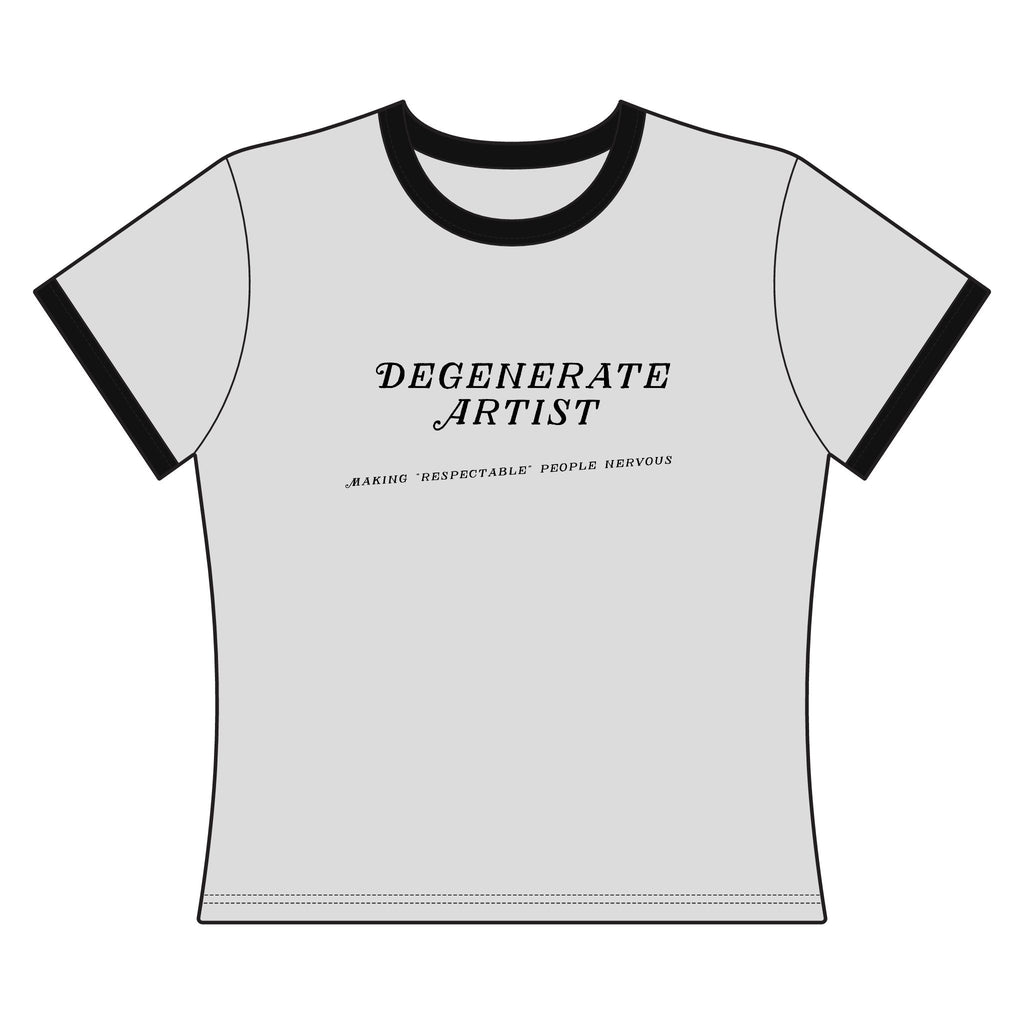 Degenerate Artist Women's Ringer Tee — “Make It Weird. Ruin Perfection.” Graphic Top