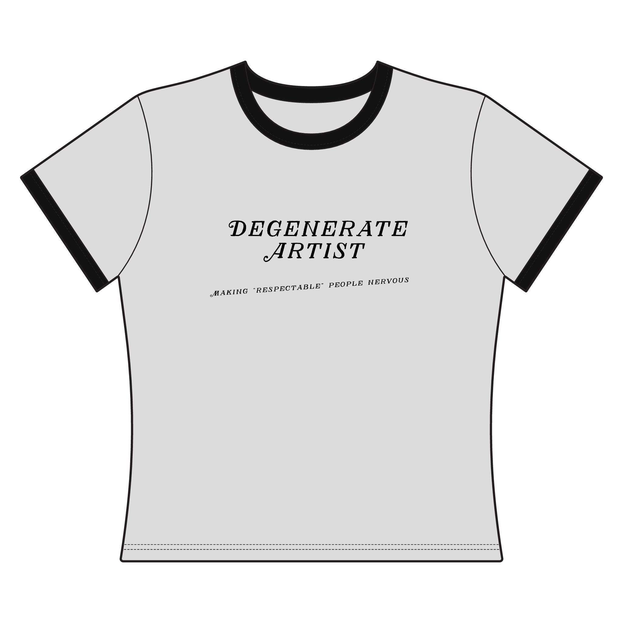 Degenerate Artist Women's Ringer Tee — “Make It Weird. Ruin Perfection.” Graphic Top