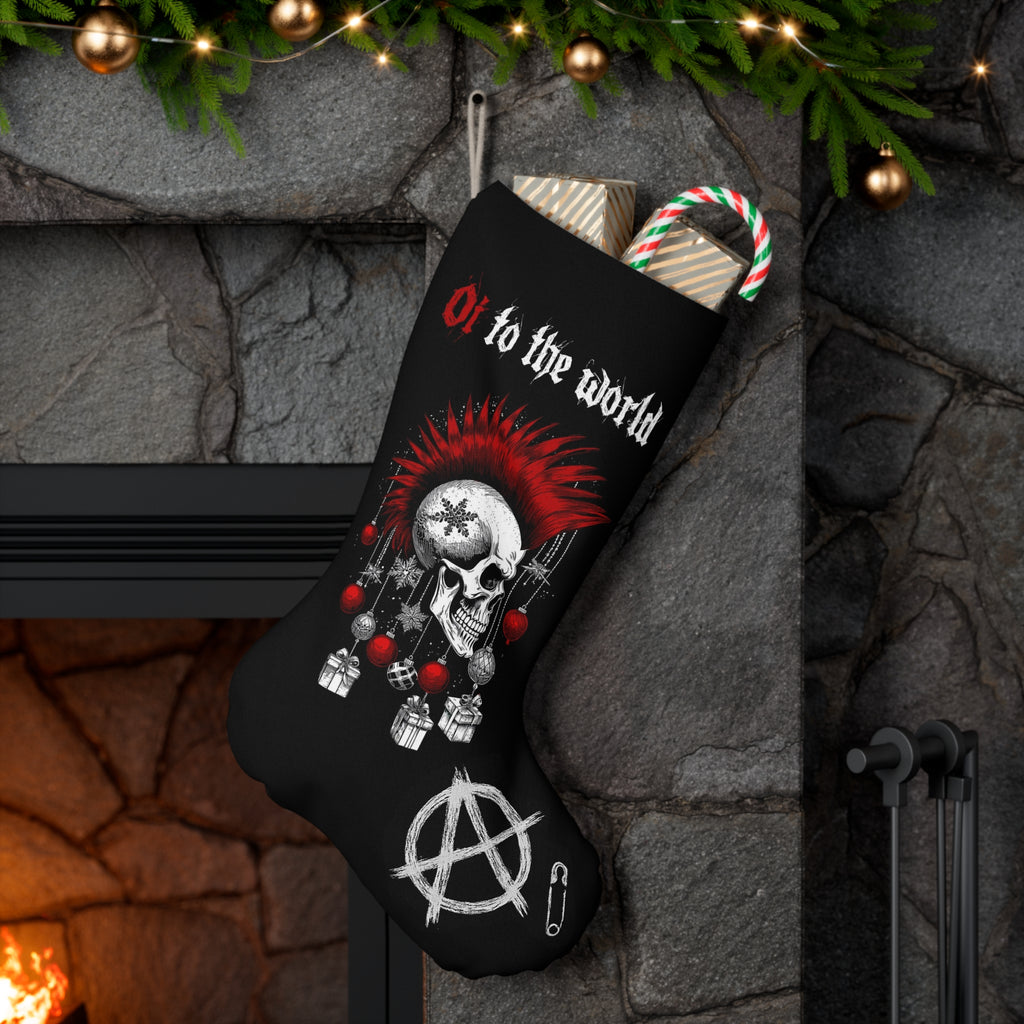 Punk Rock Christmas Stocking — "Oi to the World" Skull with Mohawk