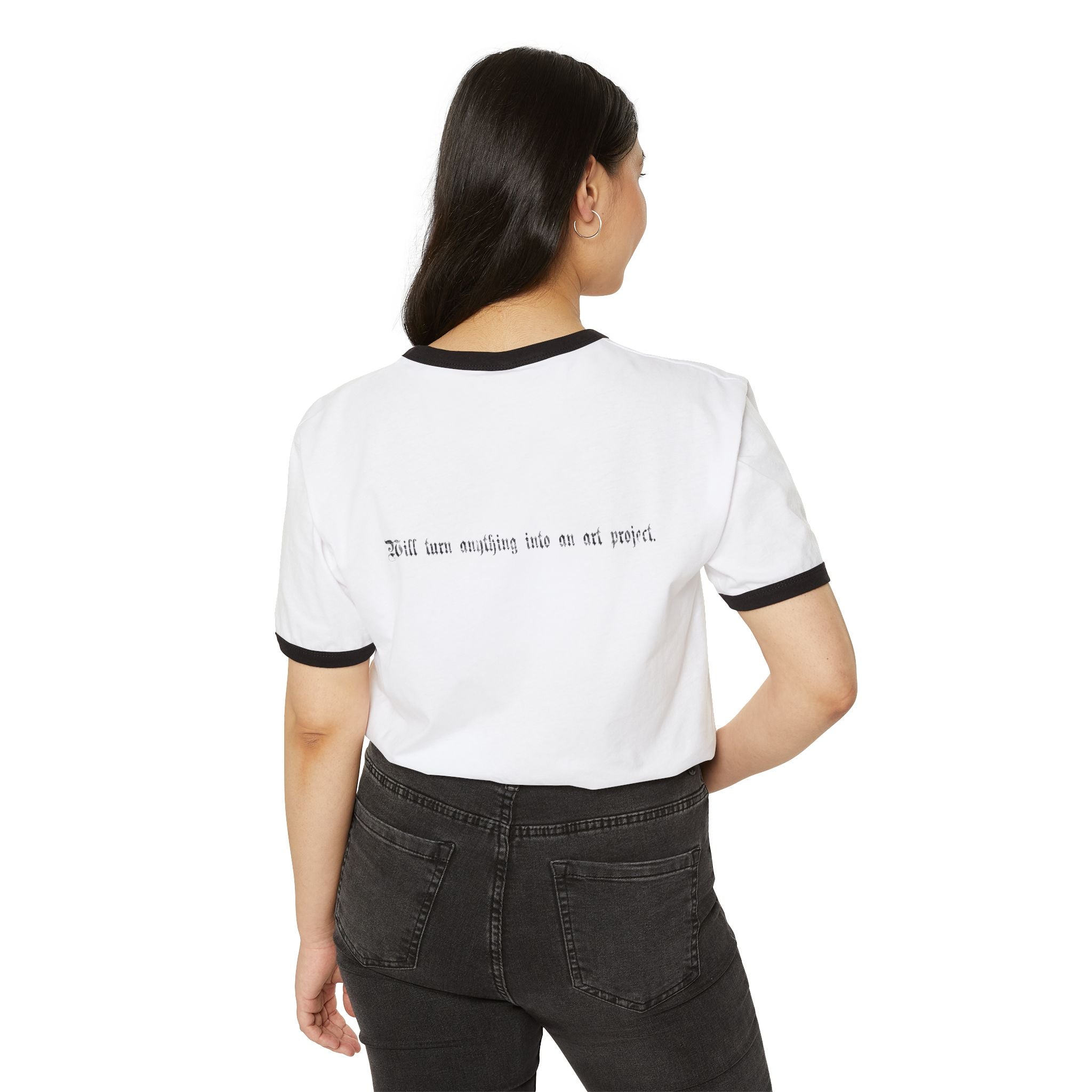 "Creative Menace" Ringer T-Shirt — Gothic Script Graphic Tee