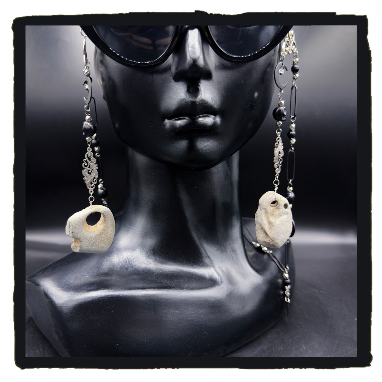 Witches Make Wishes Handmade Eyewear Chain – Hag Stones, Moon Charms, Skull Beads & Onyx