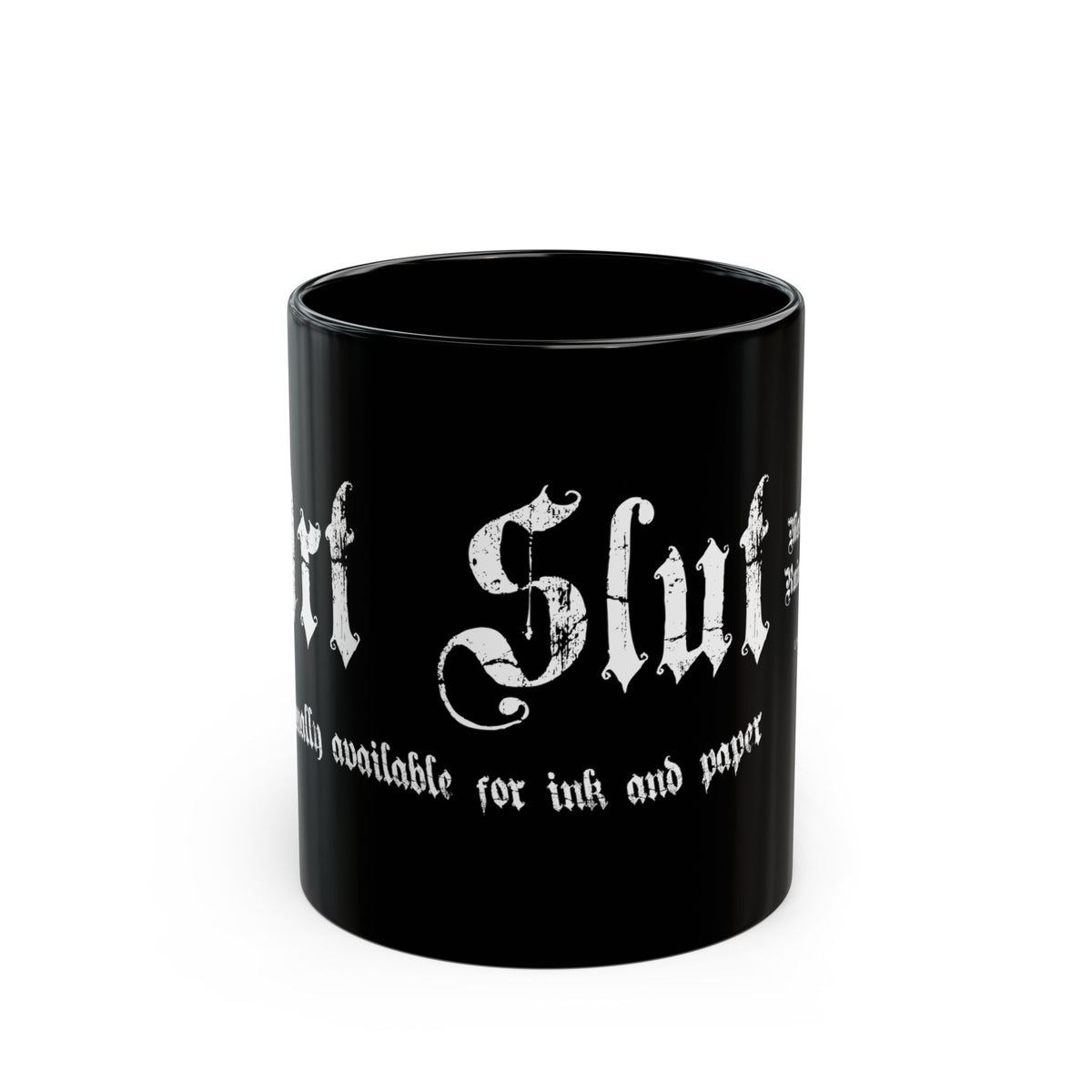 Art Slut black coffee mug with original Unimaginative design, alternate product view