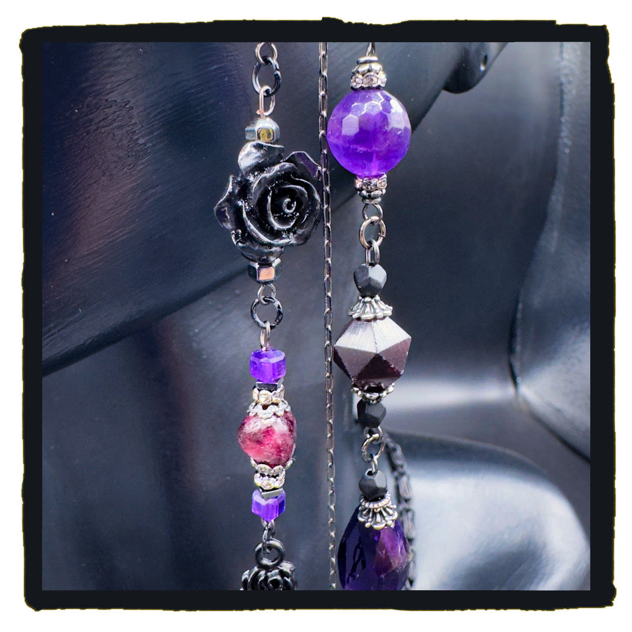 When Roses Bloom Handmade Eyewear Chain – Amethyst, Garnet & Black Rose Charms
