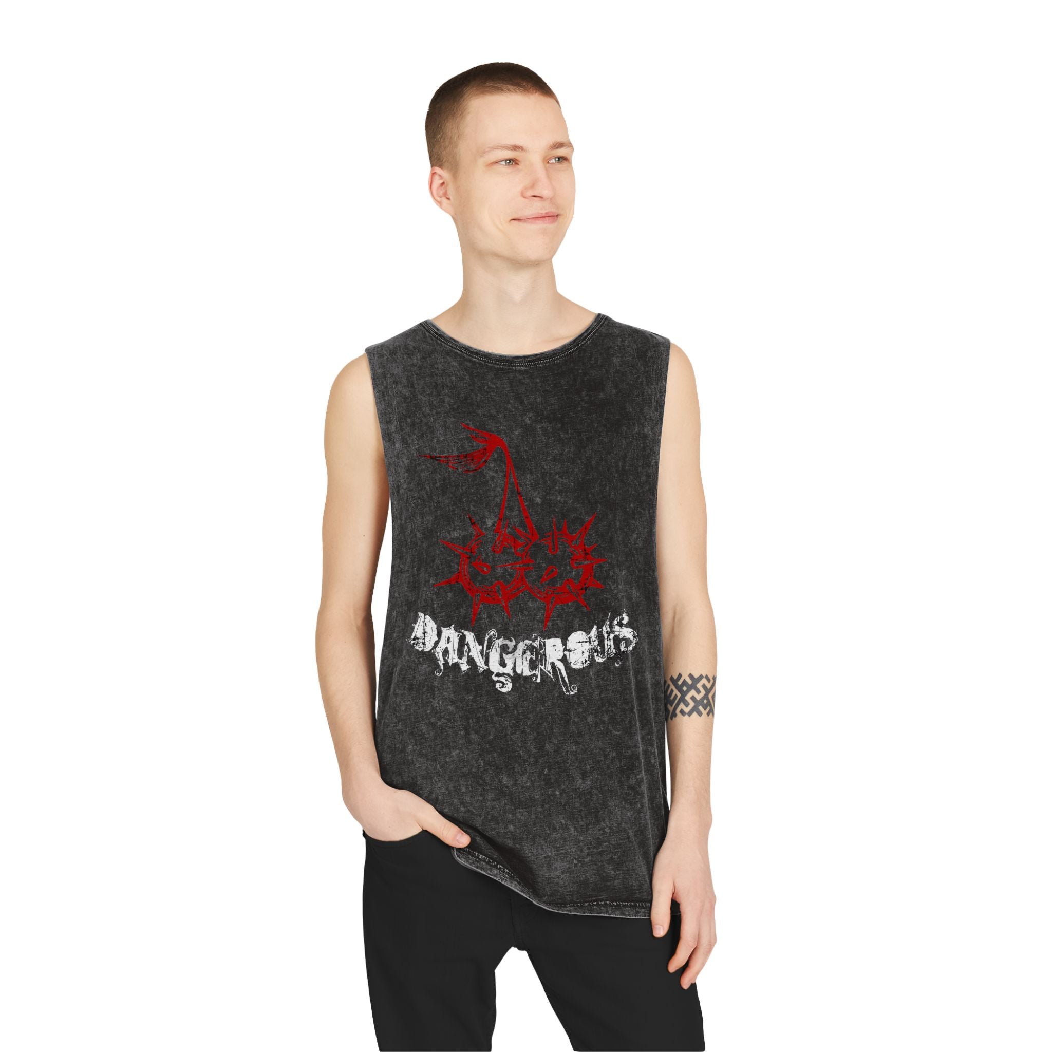 Dangerous Skull Graphic Tank Top — Stonewash Muscle Tee