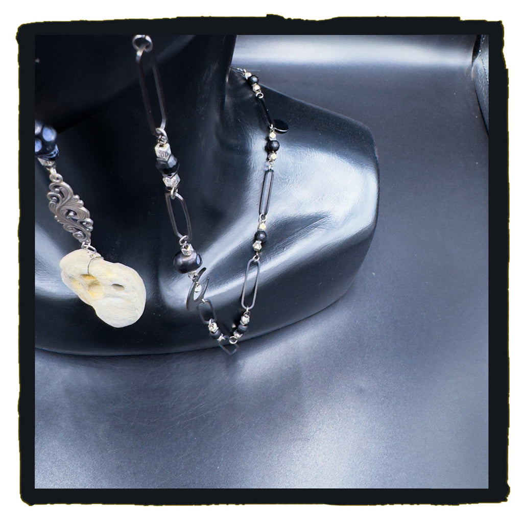 Witches Make Wishes Handmade Eyewear Chain – Hag Stones, Moon Charms, Skull Beads & Onyx