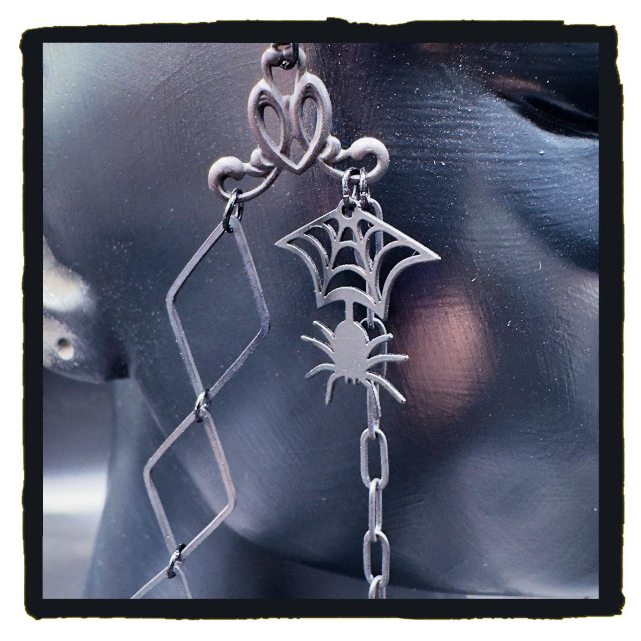 The Red Hour Handmade Eyewear Chain – Black Diamond Connectors, Red Rings & Spider Web Charms
