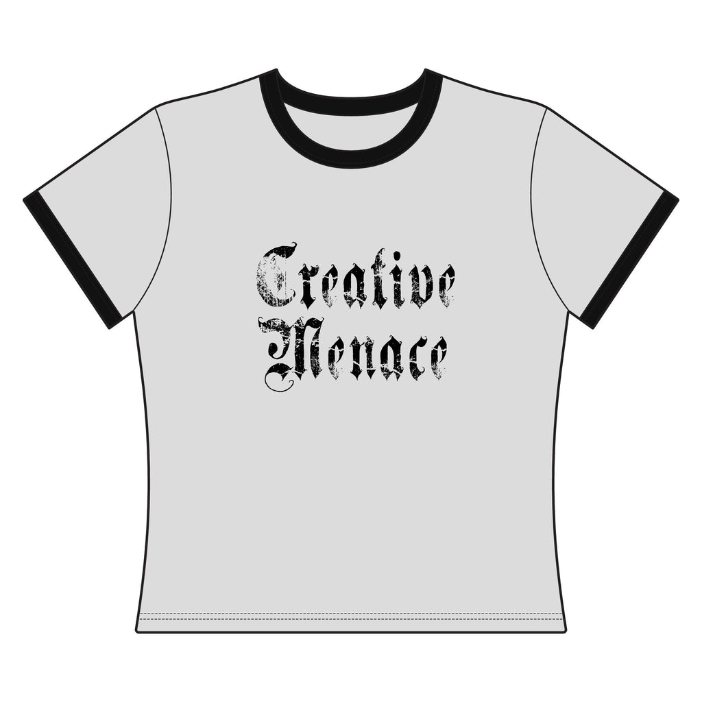"Creative Menace" Women's Ringer Tee — Graphic Artist Statement Shirt