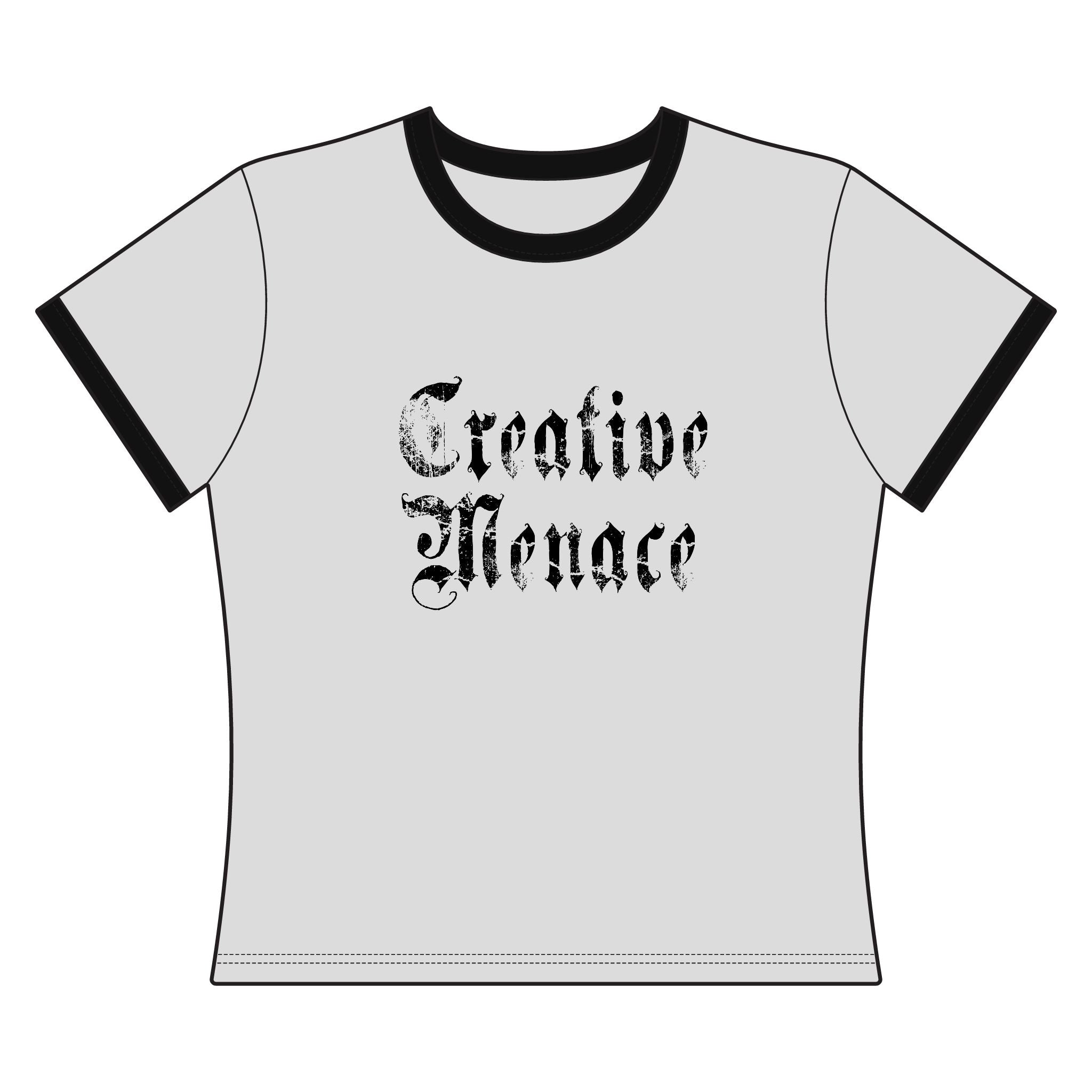 "Creative Menace" Women's Ringer Tee — Graphic Artist Statement Shirt