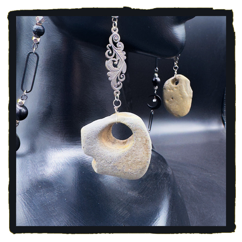 Witches Make Wishes Handmade Eyewear Chain – Hag Stones, Moon Charms, Skull Beads & Onyx