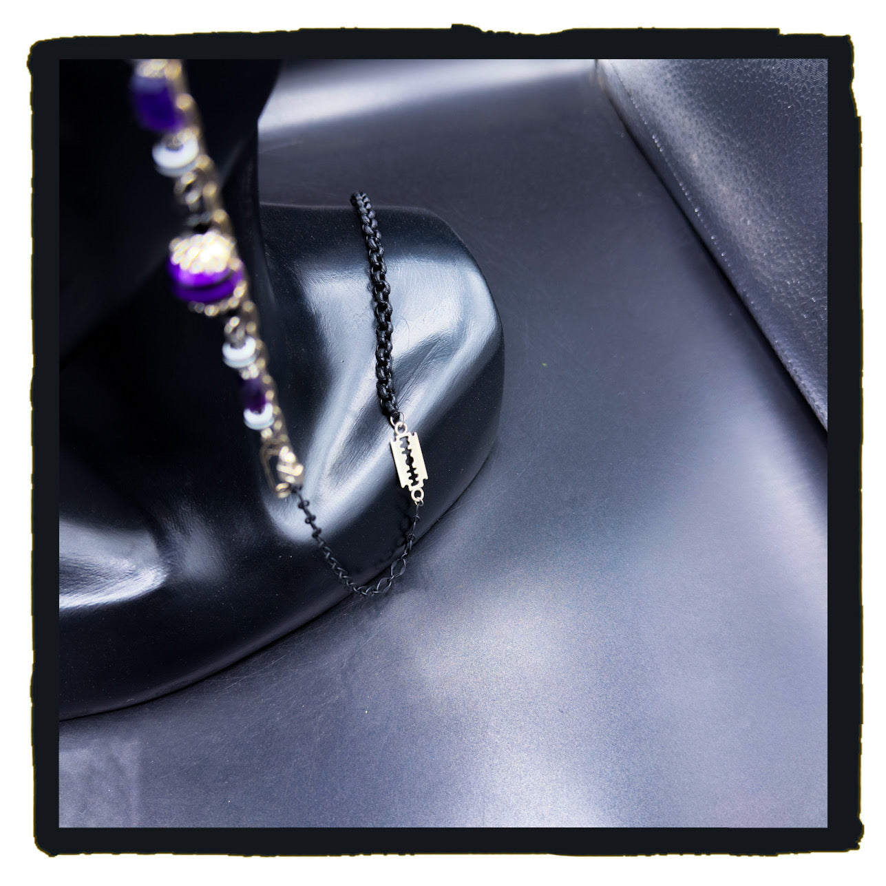 Heart Safety Handmade Eyewear Chain – Silver Heart Connector, Safety Pin & Padlock Charms with Amethyst