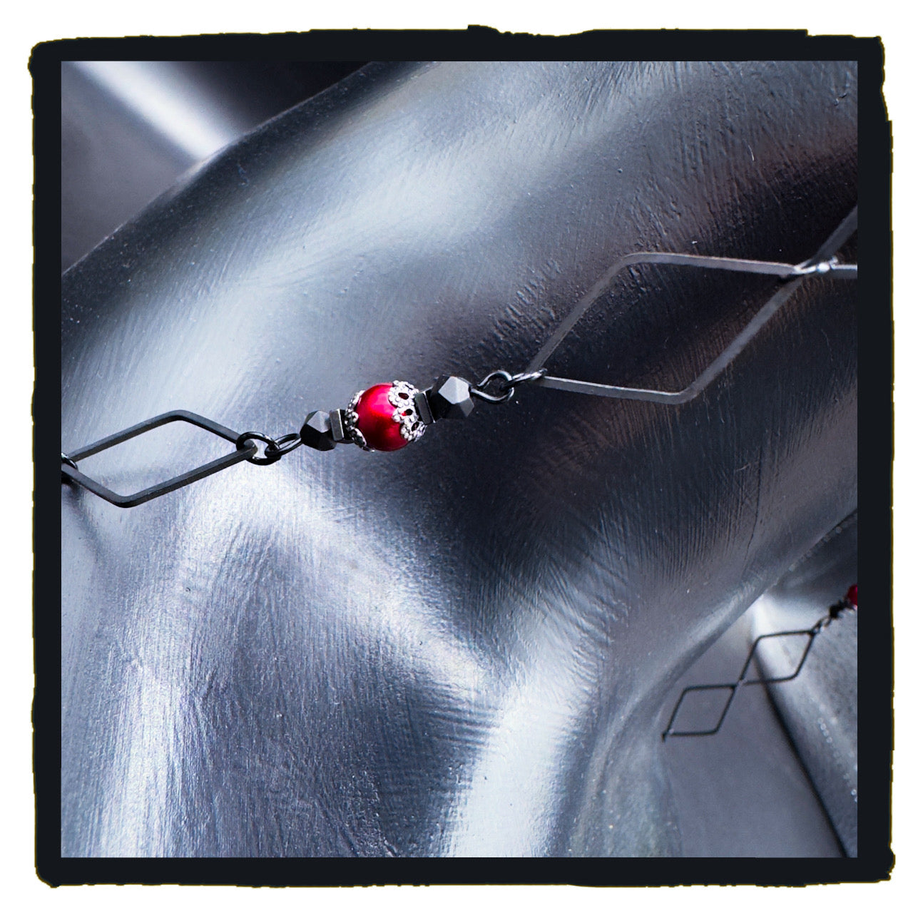 The Red Hour Handmade Eyewear Chain – Black Diamond Connectors, Red Rings & Spider Web Charms