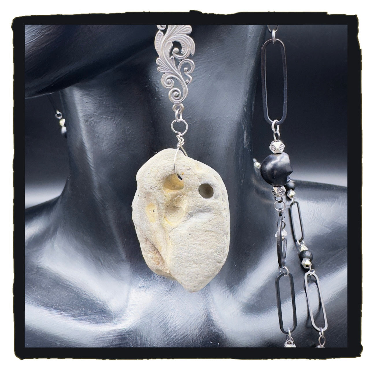 Witches Make Wishes Handmade Eyewear Chain – Hag Stones, Moon Charms, Skull Beads & Onyx