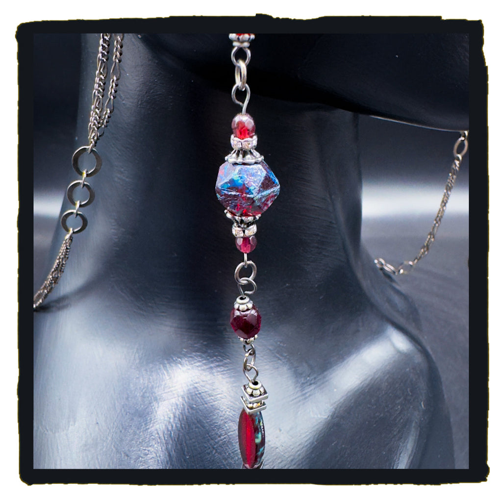 Red Crescent Beauty Handmade Eyewear Chain – Red Czech Glass Beads & Black Crescent Moon Charms