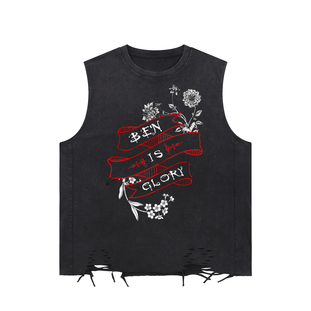 Ben Is Glory Buffy-inspired graphic on an Unimaginative snow-washed raw-hem tank top