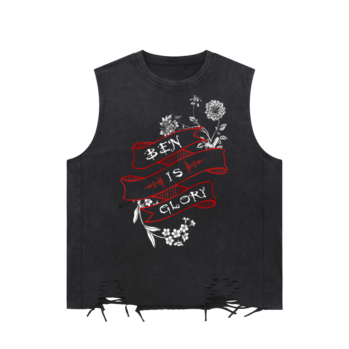 Ben Is Glory Buffy-inspired graphic on an Unimaginative snow-washed raw-hem tank top