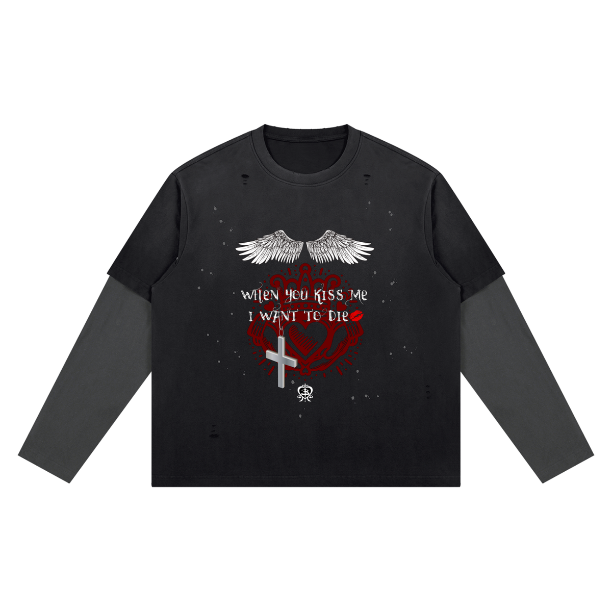 Buffy and Angel Buffy-inspired graphic on an Unimaginative vintage-wash long-sleeve tee