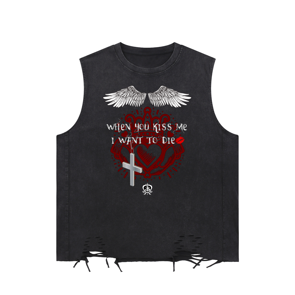 Buffy and Angel Buffy-inspired graphic on an Unimaginative snow-washed raw-hem tank top