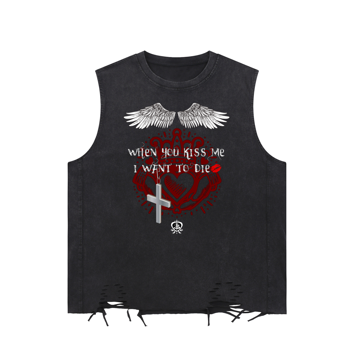 Buffy and Angel Buffy-inspired graphic on an Unimaginative snow-washed raw-hem tank top